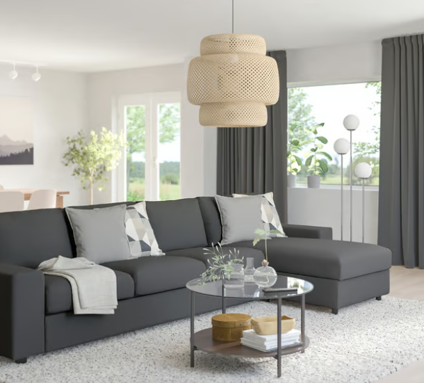 4-seat sofa with chaise longue, with wide armrests/Hallarp grey