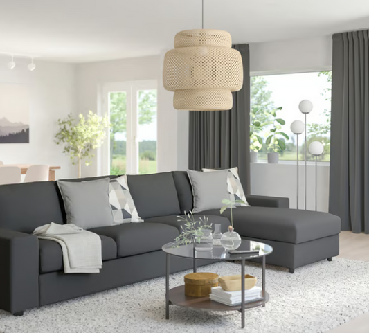 4-seat sofa with chaise longue, with wide armrests/Hallarp grey